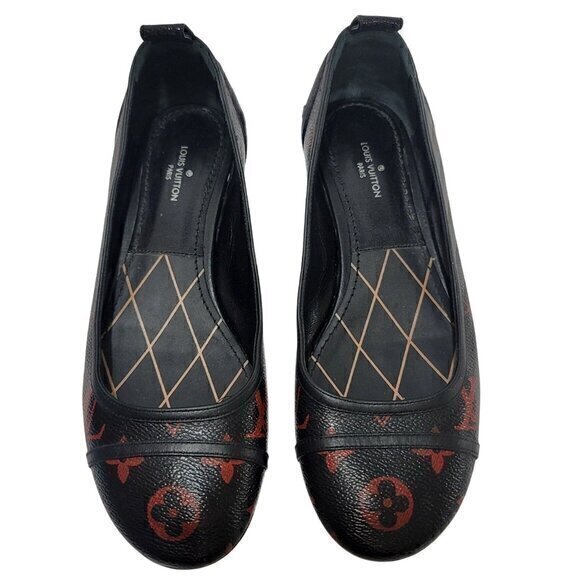 Louis Vuitton Monogram Red Black Flats 35 - Picture 1 of 11